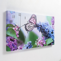 Часы-картина настенные, на холсте, интерьерные "Сирень и бабочка", бесшумные, 40 х 76 см