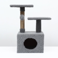 Домик-когтеточка 2-х ур. квадратный с 2-мя квадратными полками, 53 х 35 х 65 см, серый Домик-когтеточка 2-х ур. квадратный с 2-мя квадратными полками, 53 х 35 х 65 см, серый
