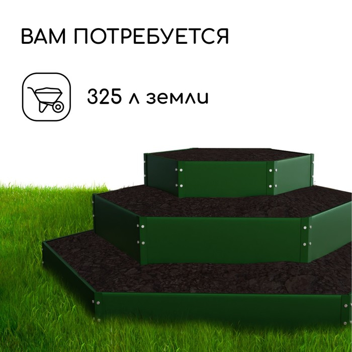 Клумба оцинкованная, 3 яруса, d = 60&ndash;100&ndash;140 см, h = 45 см, зелёная, Greengo