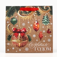 Пакет подарочный новогодний крафтовый квадратный &laquo;Новогодние игрушки&raquo;, 30 х 30 х 12 см, Новый год