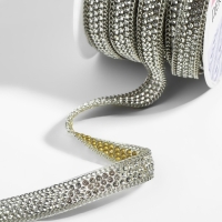 Стразы и цепочка термоклеевые, ширина - 9 мм, 4,5 &plusmn; 0,5 м, цвет серебряный