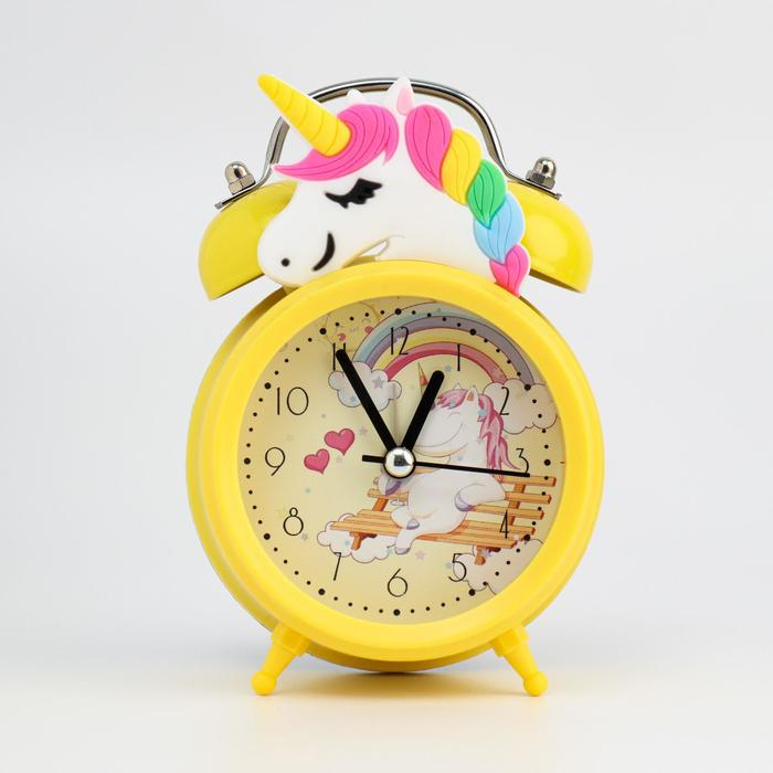 Часы - будильник настольные детские Часы - будильник настольные детские "Единорог", бесшумные, d-6,5 см, 12.5 х 7.5 х 5 см