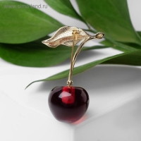 Брошь &laquo;Вишенка&raquo; с листочком, цвет бордово-зелёный в золоте