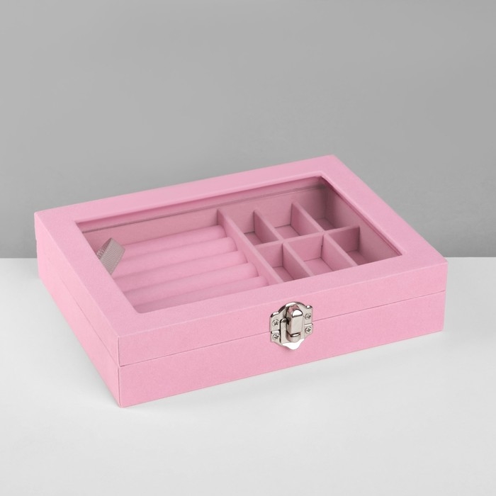 Подставка для украшений «Шкатулка», 7 полос, 9 ячеек, 20,5×15×5 см, цвет розовый Подставка для украшений «Шкатулка», 7 полос, 9 ячеек, 20,5×15×5 см, цвет розовый