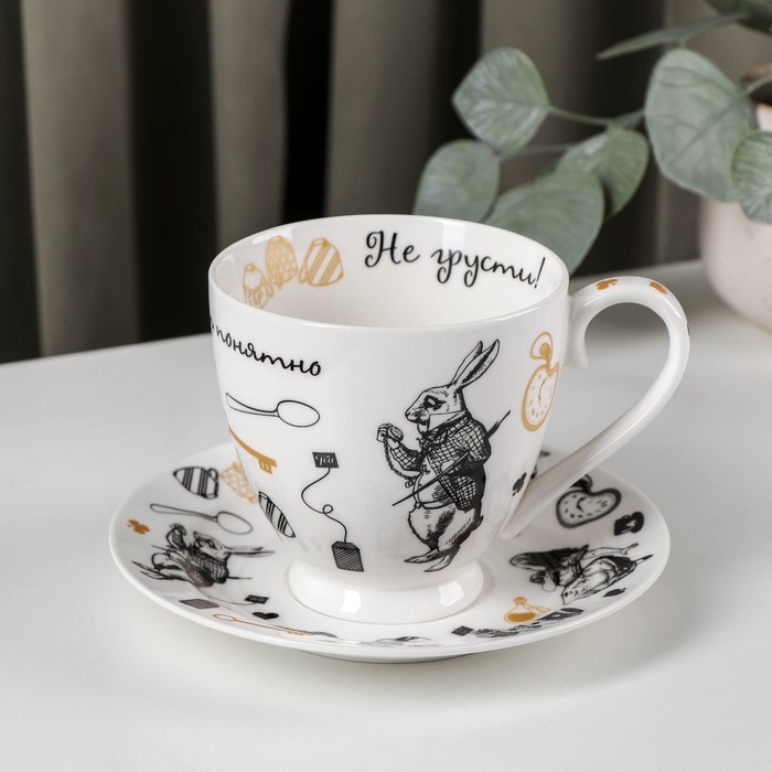 Чайная пара фарфоровая «Безумное чаепитие», 440 мл, блюдце d=17 см Чайная пара фарфоровая «Безумное чаепитие», 440 мл, блюдце d=17 см
