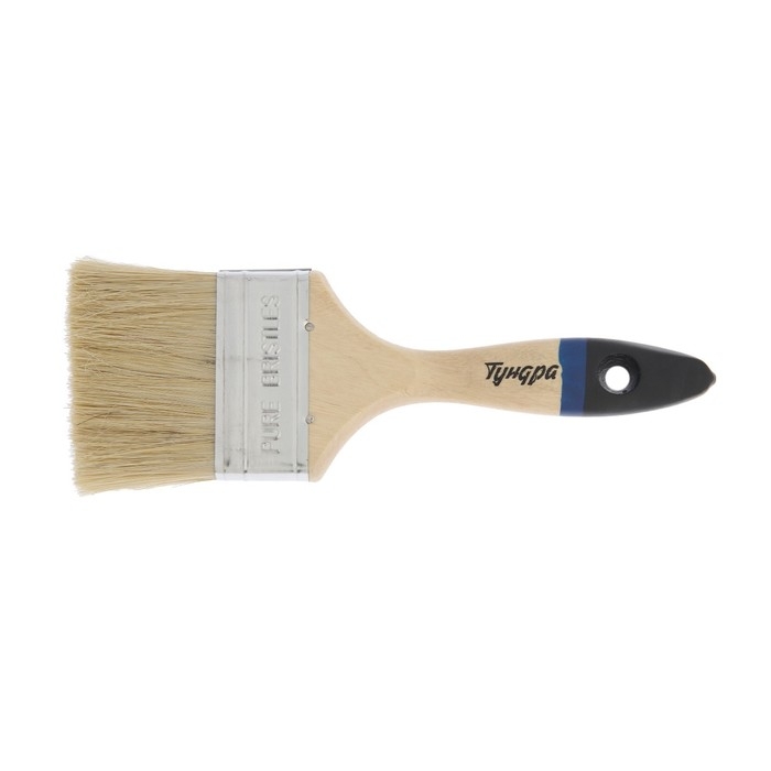 Кисть плоская ТУНДРА, натуральная щетина, деревянная рукоятка, 3", 75 мм