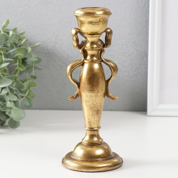 Подсвечник полистоун на 1 свечу "Бант" золото 8,3х8,3х20,8 см