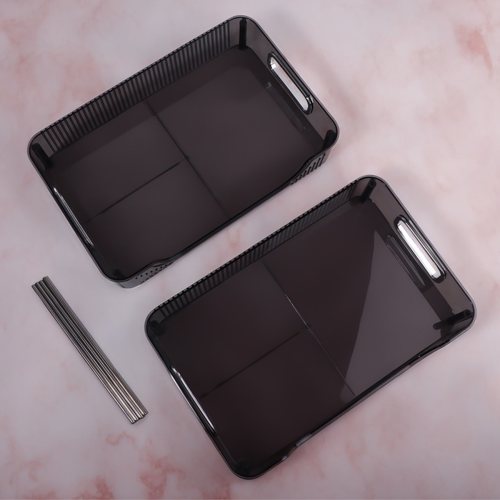 Органайзер для хранения, с ручками, 2 секции, 31 &times; 20 &times; 29 см, цвет чёрный/серебристый