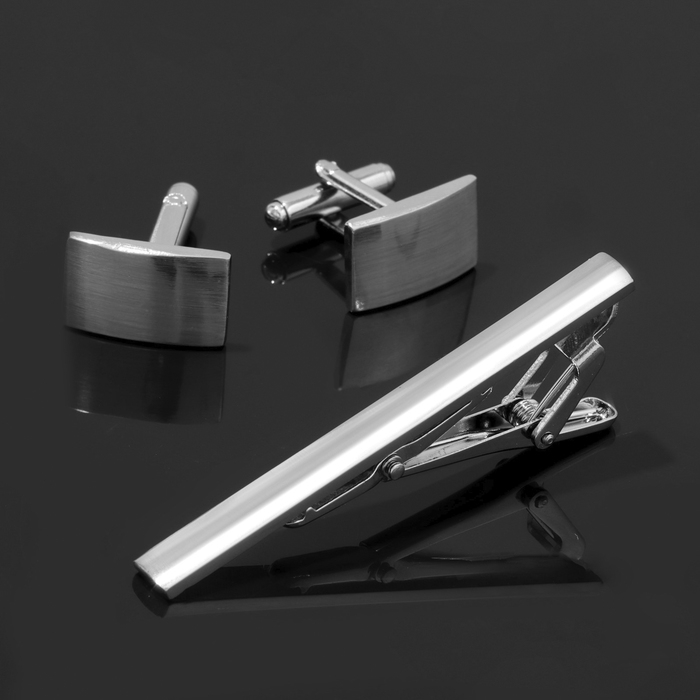 Набор мужской медный «Запонки + Зажим для галстука» классика, цвет серебро Набор мужской медный «Запонки + Зажим для галстука» классика, цвет серебро