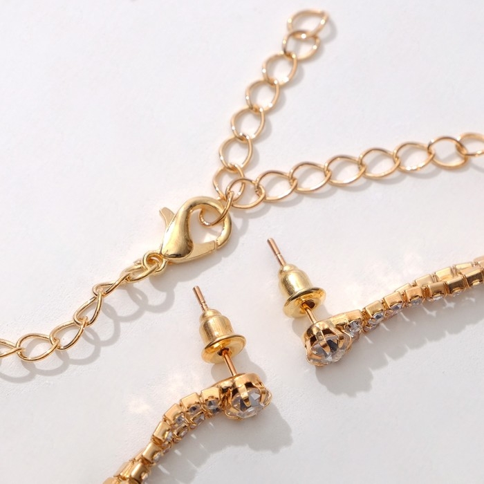 Набор 2 предмета: серьги, колье «Листопад» ромб, цвет белый в золоте, 45 см Набор 2 предмета: серьги, колье «Листопад» ромб, цвет белый в золоте, 45 см