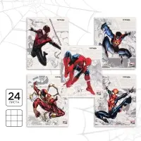 Тетрадь в клетку 24 листа, 5 видов МИКС, обложка мелованный картон, &laquo;Мстители&raquo;