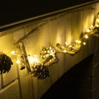 Гирлянда &laquo;Нить&raquo; 1.5 м роса с насадками &laquo;Шишки и ветки&raquo;, IP20, серебристая нить, 30 LED, батарейки CR2032х2 (в комплекте), свечение тёплое белое