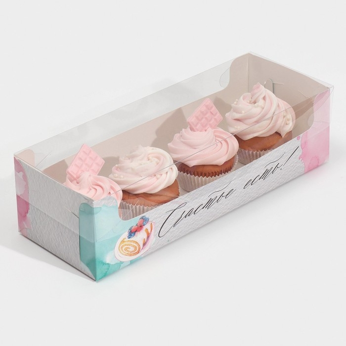 Кондитерская упаковка, коробка для кекса с PVC крышкой, &laquo;Счастье есть!&raquo;, 30 х 8 х 11 см