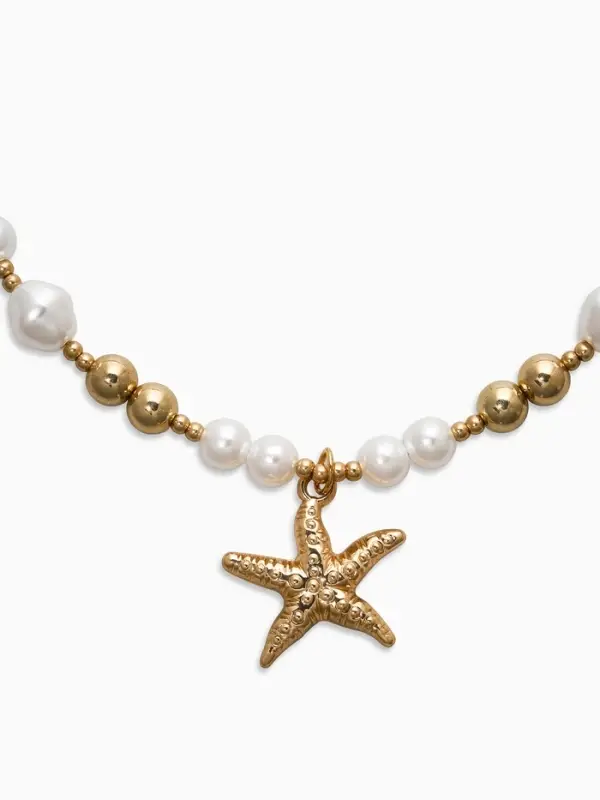 Кулон на жемчужных бусах "Морская звезда", цвет белый в золоте