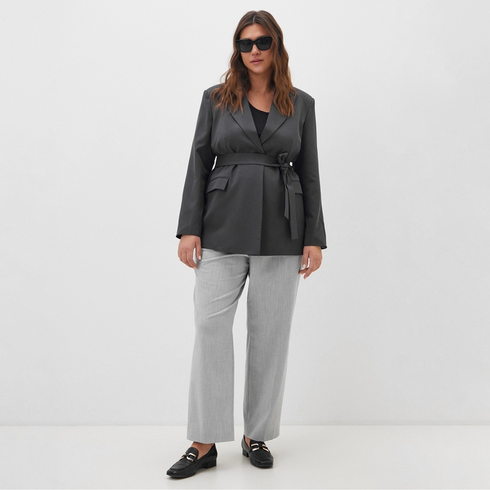 Пиджак женский с поясом MIST plus-size, р.54, серый Пиджак женский с поясом MIST plus-size, р.54, серый