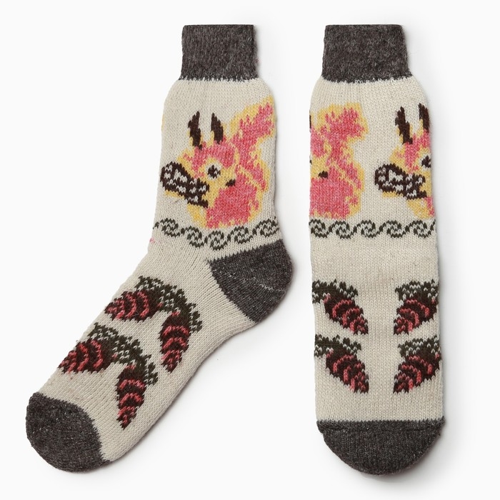 Носки женские шерстяные &laquo;Белка с шишками&raquo;, цвет белый, размер 23