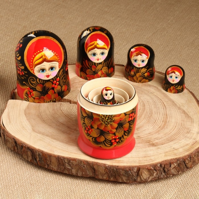 Матрёшка &laquo;Рябинка&raquo;, чёрный платок, 5 кукольная, 18 см