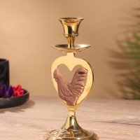 Подсвечник на 1 свечу "Петушок в сердце" латунь, коричневый с золотом 7х8х16,5 см