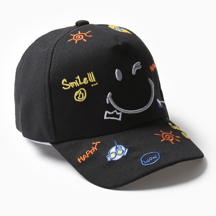 Кепка детская MINAKU "Смайл", цв. черный, р-р 44-46