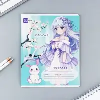 Тетрадь в клетку 12 листов А5, на скрепке &laquo;Аниме&raquo;, обложка мелованный картон, блок №2, 5 видов МИКС