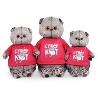 Мягкая игрушка "Басик в лонгсливе с принтом "Супер кот",19 см Ks22-284