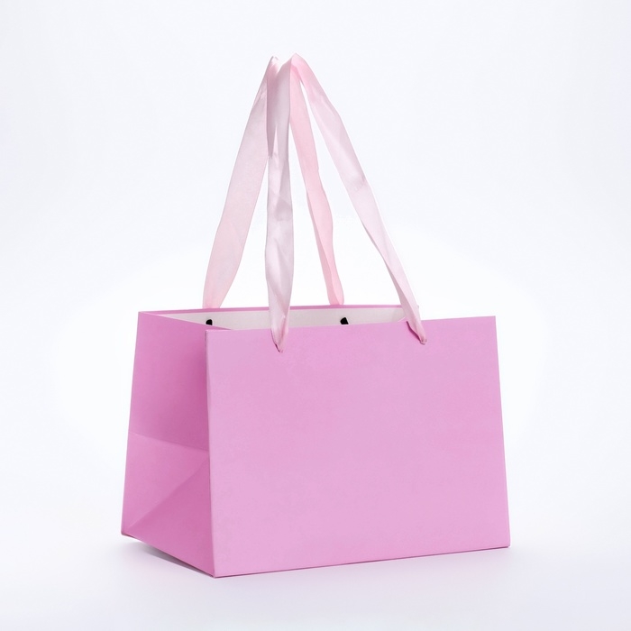 Пакет подарочный с широким дном  20 &times; 14 &times; 13,2 см, розовый