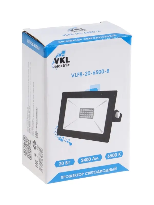 Прожектор светодиодный VKL electric,  20 Вт, 2400 Лм, 6500К, IP65, 220V, черный, свеч. хол. бел. 109