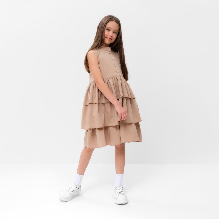 Платье для девочки MINAKU: Cotton collection цвет бежевый, р-р 128 Платье для девочки MINAKU: Cotton collection цвет бежевый, р-р 128