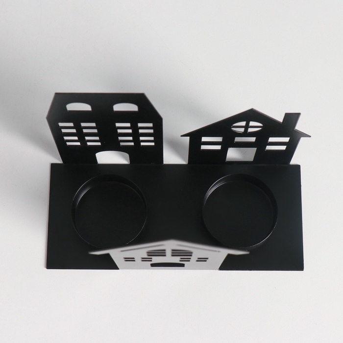 Подсвечник металл на 2 свечи "Домики" d=4 см 14,5х6х13 см