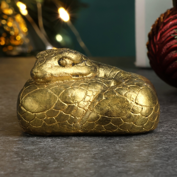 Новый год. Символ 2025. Фигура "Змея клубочком" старое золото, 5х5х2,5см