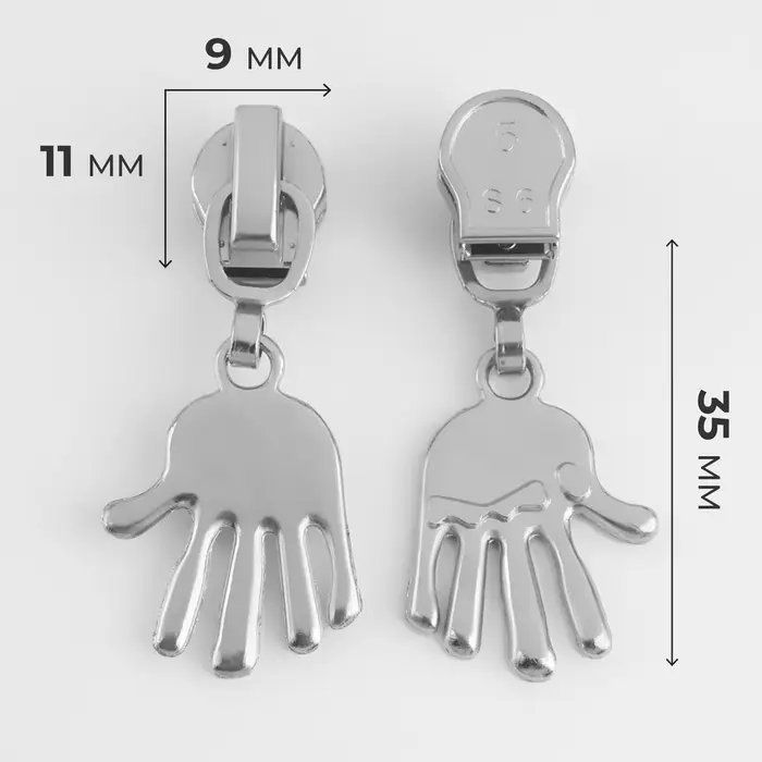 Бегунок для молнии &laquo;Спираль&raquo;, №5, &laquo;Ладонь&raquo;, 10 шт., цвет никель