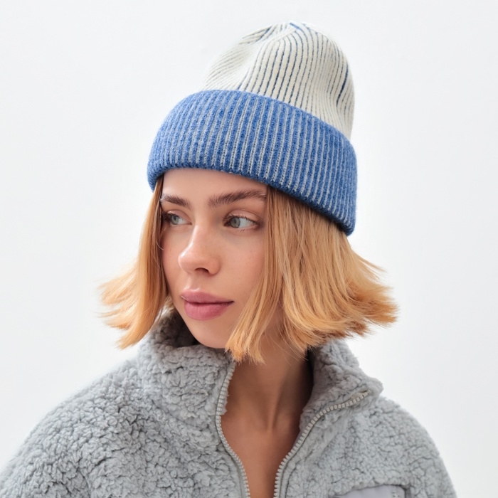 Шапка женская MINAKU, цвет синий, размер 56-58 Шапка женская MINAKU, цвет синий, размер 56-58