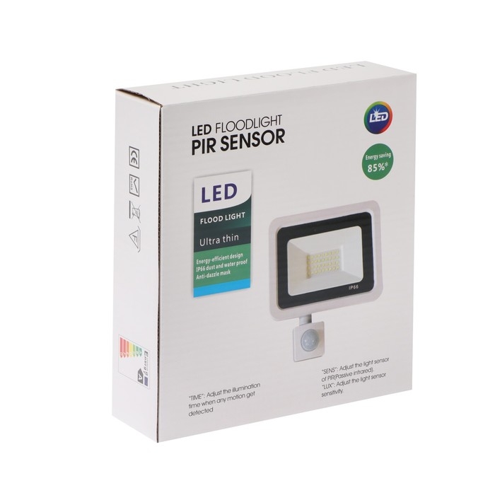 Прожектор светодиодный, 50 Вт, 4000 Лм, 6500К, Датчик движения, IP66 Прожектор светодиодный, 50 Вт, 4000 Лм, 6500К, Датчик движения, IP66