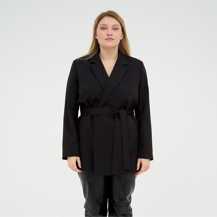 Пиджак женский с поясом MIST plus-size, размер 58, цвет чёрный Пиджак женский с поясом MIST plus-size, размер 58, цвет чёрный