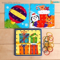 Геоборд &laquo;Новогодние задания&raquo; со сменными картинками и резиночками, МИКС