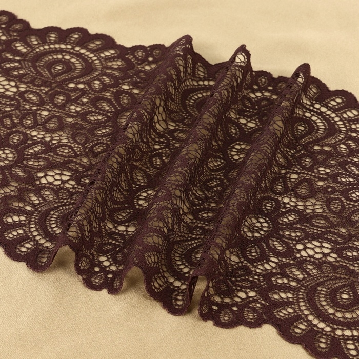 Кружевная эластичная ткань, 190 мм &times; 2,7 &plusmn; 0,5 м, цвет шоколадный
