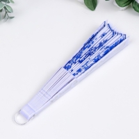 Веер пластик, текстиль "Синий рисунок на белом" МИКС 23 см