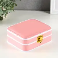 Шкатулка пластик, кожзам для украшений 6 ячеек, 10 полос, персик 13,5х11,5х5,5 см