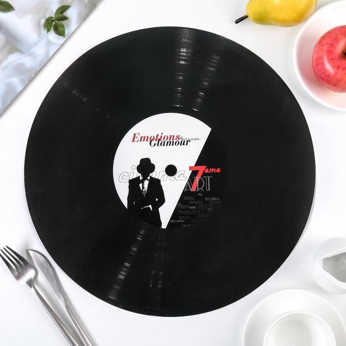 Салфетка сервировочная на стол Доляна &laquo;Виниловая пластинка&raquo;, d=38 см, цвет чёрный