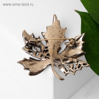 Брошь &laquo;Лист кленовый&raquo; стеклянный, цвет зелёный в чернёном золоте