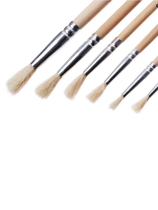 Набор кистей коза круглые 6 штук (№2,4,6,8,10,12) с деревянными ручками на блистере          1070838