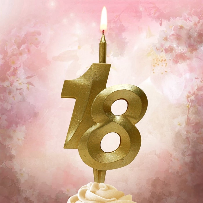 Свеча в торт &laquo;Юбилейная&raquo;, цифра 18, золотая