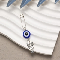 Булавка-оберег &laquo;Защита от недоброжелателей&raquo;, филин, 2.2 см, бело-синяя в серебре