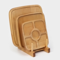 Подарочный набор деревянной посуды Adelica &laquo;Мечта хозяйки&raquo;, доска разделочная d=28 см, блюдо для подачи d=24 см, менажница d=20 см, подставка, берёза