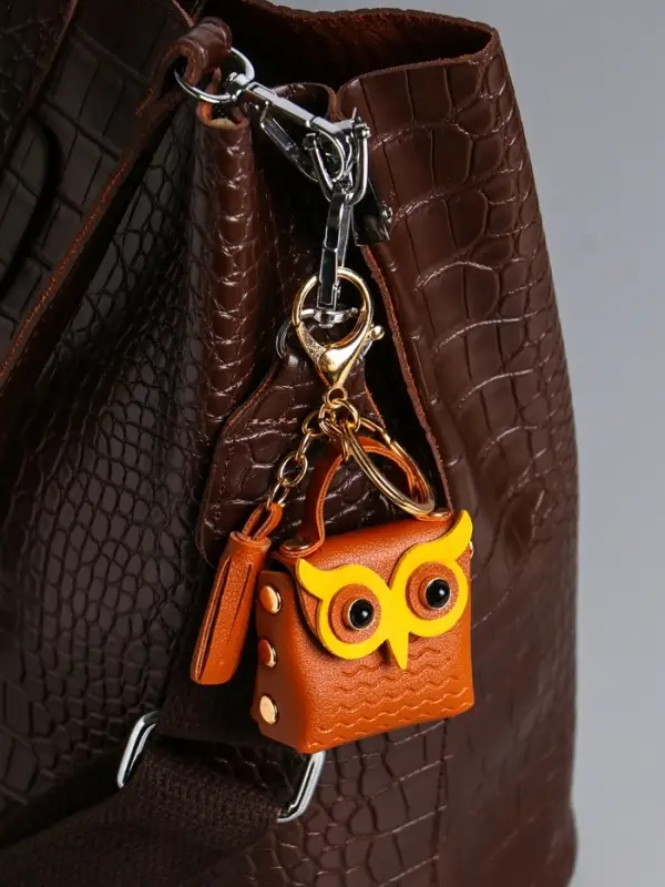 Брелок кожзам с карабином, с кистью "Сумочка. Сова" карамель 5,2х2,5х6 см