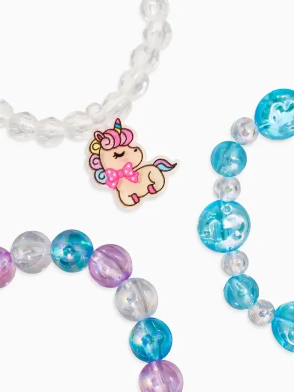 Комплект детский &laquo;Выбражулька&raquo; 4 предмета,3 браслета, 1 клипсы, единорог, сердце, цветной