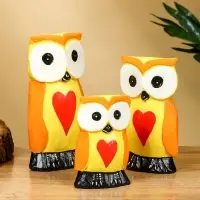 Набор сувенирный &laquo;Совята с сердечком&raquo;, h=15 см, h=12.5 см, h=9.5 см, дерево, оранжево-желтый