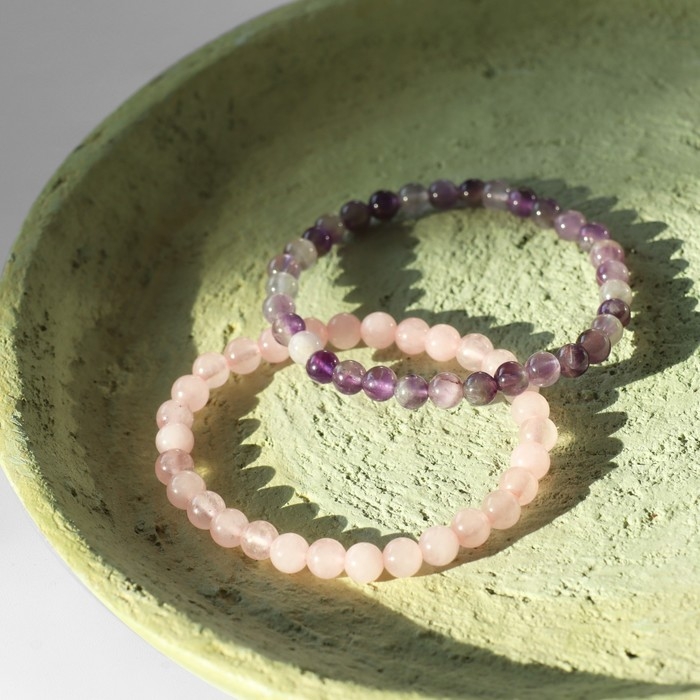 Набор браслетов 2 шт. шар №6 &laquo;Кварц розовый и Аметист&raquo;