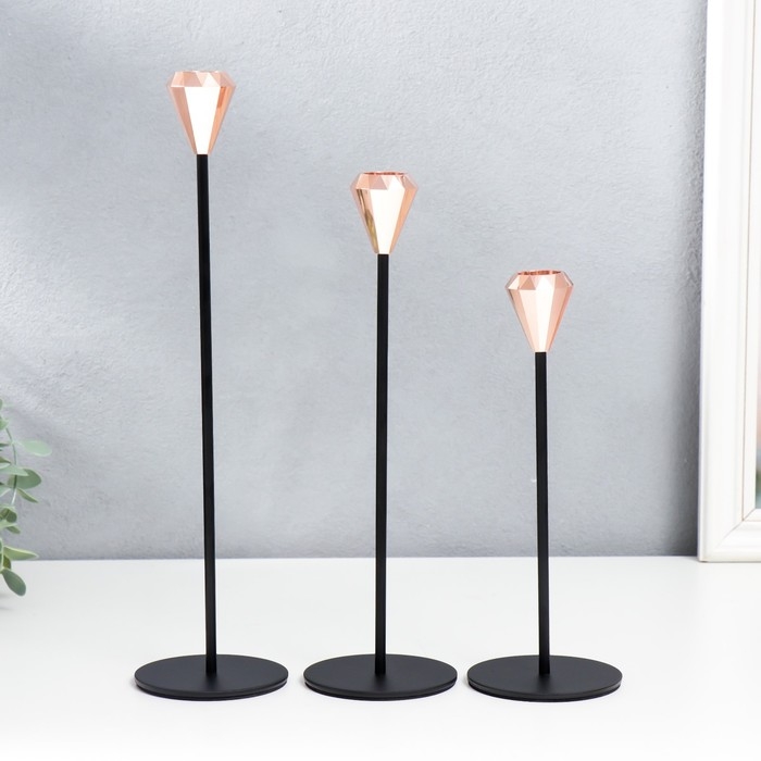 Подсвечник металл Подсвечник металл "Милан. Грани" набор 3 шт медь высота 22; 26,5; 32 см 32х8х8 см