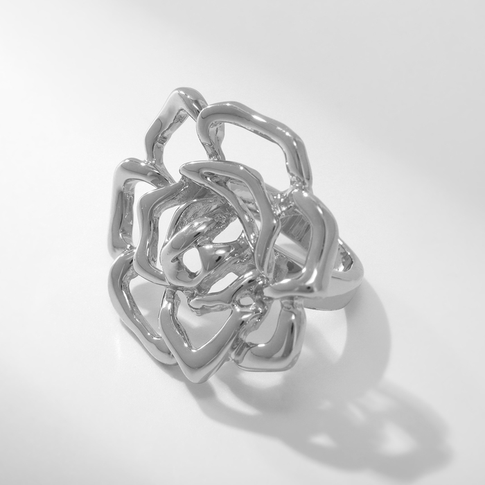 Кольцо металл &laquo;Цветок&raquo; роза, цвет серебро, размер 16